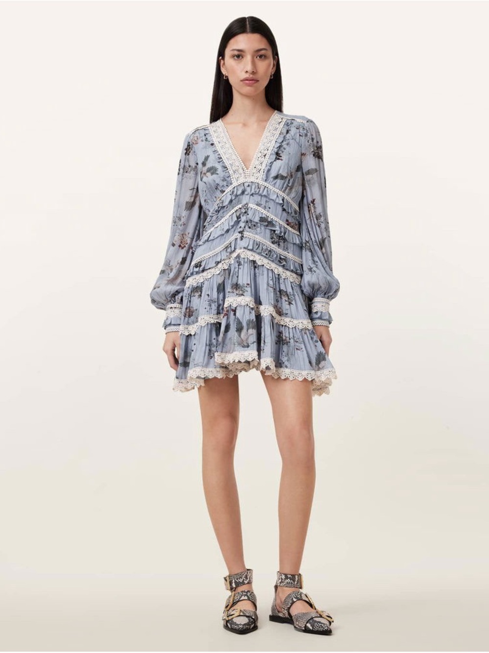 AllSaints Zora Ruffled Woven Mini Dress - Picture 2 of 12